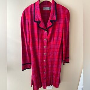 Vintage 1990's Liz Claiborne Dress plaid gold buttons pink orange rayon size M